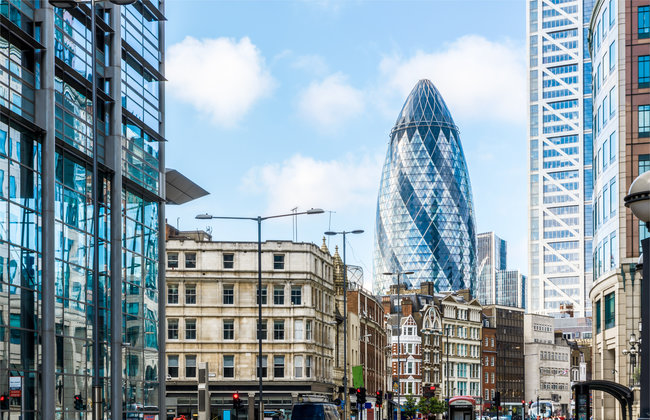 City view of London around Liverpool Street station